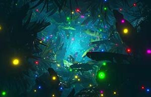 دانلود موشن گرافیک کرم شب تاب در جنگل تاریک Dark Jungle Fireflies VJ Loop