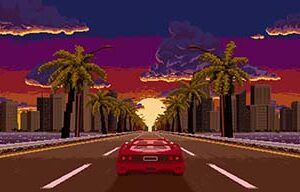 دانلود موشن گرافیک ماشین پیکسلی Pixel Art Car Driving A Highway Loop